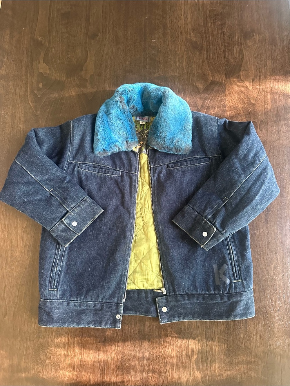Kenzo Paris Kids Denim Jacket with Removable Blue Faux Fur Collar 8 EUC